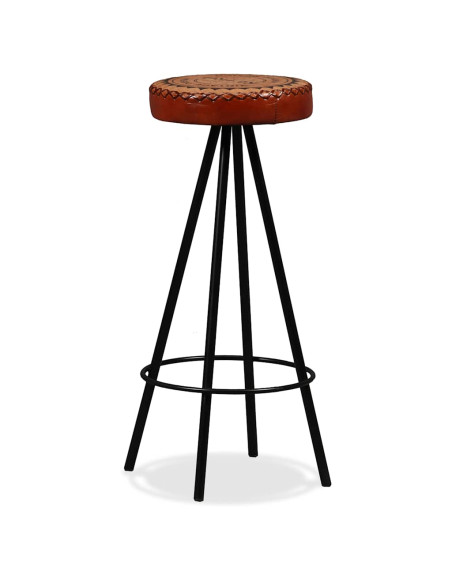 Set da Bar 7 pz in Legno Massello di Acacia Vera Pelle e Tela