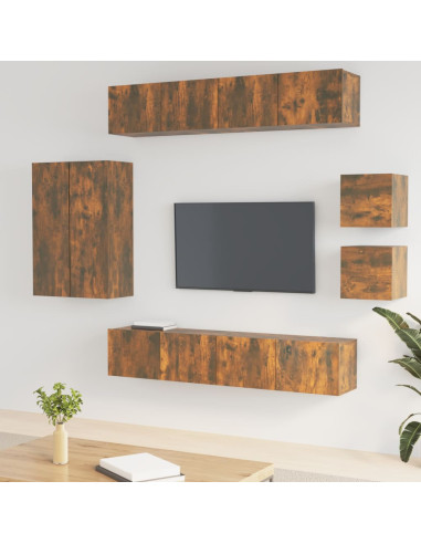 Set Mobili Porta TV 8 pz Rovere Fumo in Legno Multistrato