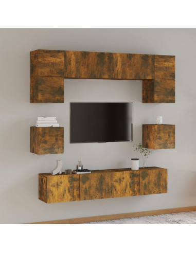 Set Mobili Porta TV 8pz Rovere Fumo in Legno Multistrato