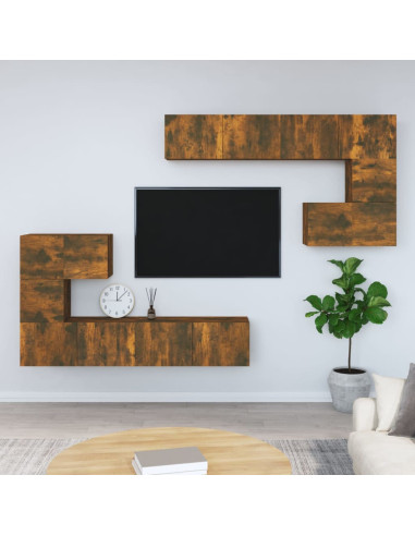 Mobile Porta TV a Parete Rovere Fumo in Legno Multistrato