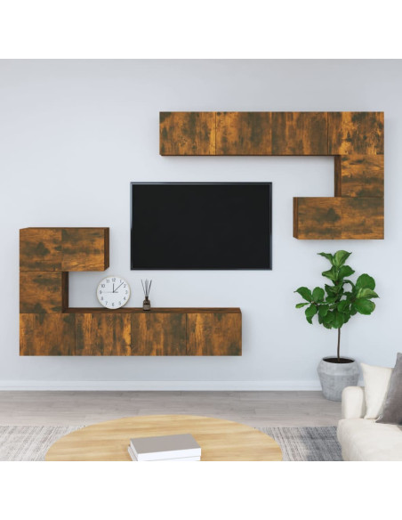 Mobile Porta TV a Parete Rovere Fumo in Legno Multistrato