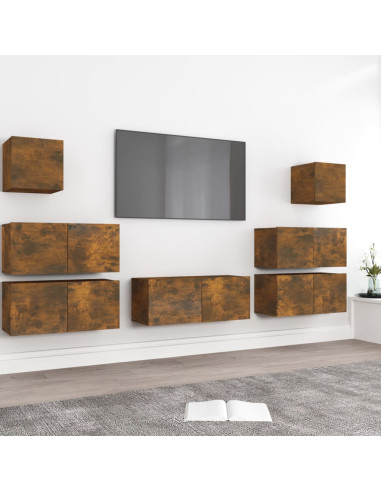 Set di Mobili Porta TV 7 pz Rovere Fumo in Legno Multistrato