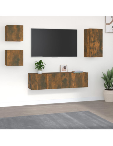 Set di Mobili Porta TV 5 pz Rovere Fumo in Legno Multistrato