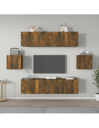 Set di Mobili Porta TV 6 pz Rovere Fumo in Legno Multistrato