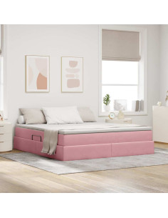 Letto con contenitore e materasso Rosa 160 x 200 cm Velluto