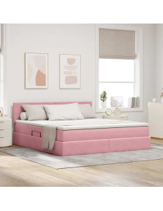 Letto con Contenitore con materasso Rosa 160 x 200 cm Velluto