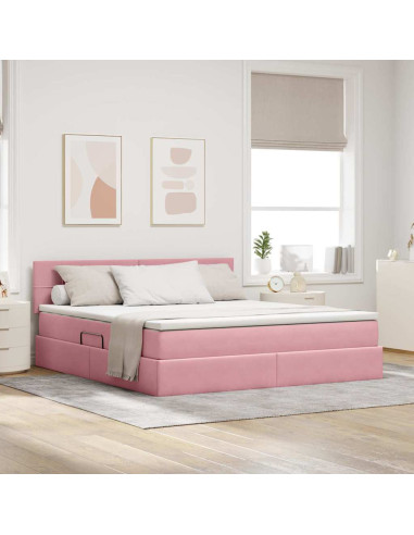 Letto con Contenitore con materasso Rosa 160 x 200 cm Velluto