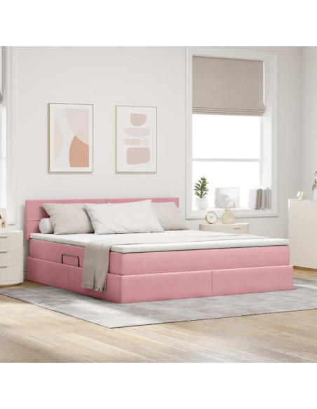 Letto con Contenitore con materasso Rosa 160 x 200 cm Velluto