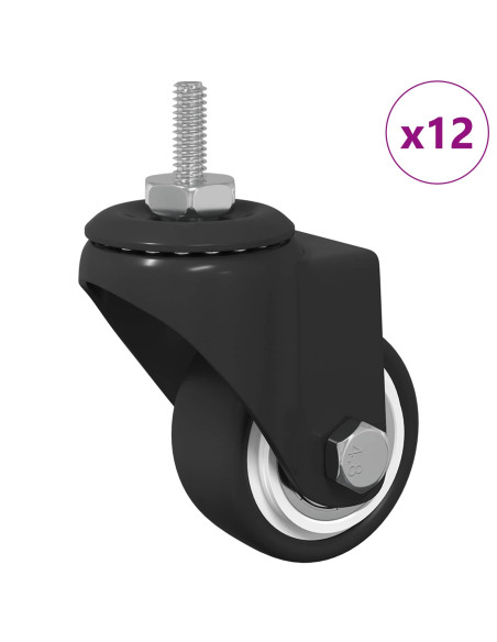 Rullo girevole 12 pcs Nero 40,4 x 40,4 x 19,7 mm Ferro e nylon