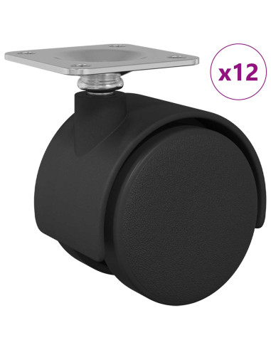 Rullo girevole 12 pcs Nero 39,5 x 39,5 x 37,8 mm Ferro e PP