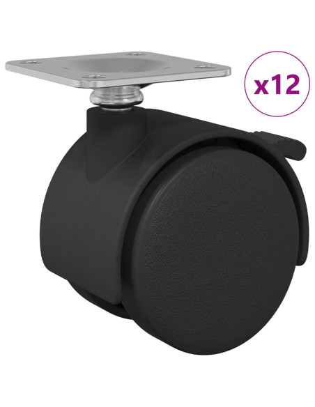 Ruota 12 pcs Nero 39,5 x 39,5 x 37,8 mm Acciaio e polipropilene