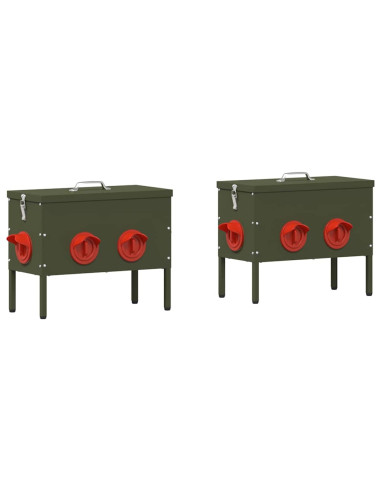 Feeder per pollo 2 pcs Verde oliva 41,5 x 20,5 x 33 cm