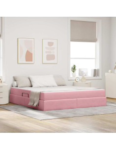 Letto con contenitore e materasso Rosa 160 x 200 cm Velluto