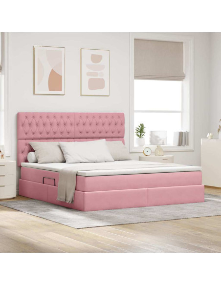 Letto con contenitore e materasso Rosa 160 x 200 cm Velluto