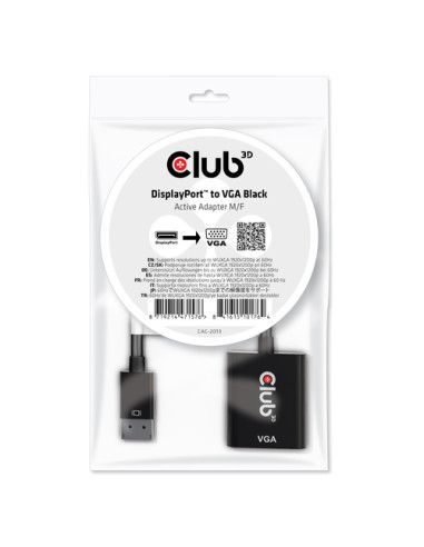 CLUB3D ADATTATORE DISPLAYPORT 1.1A MALE TO VGA FEMALE ACTIVE BLACK