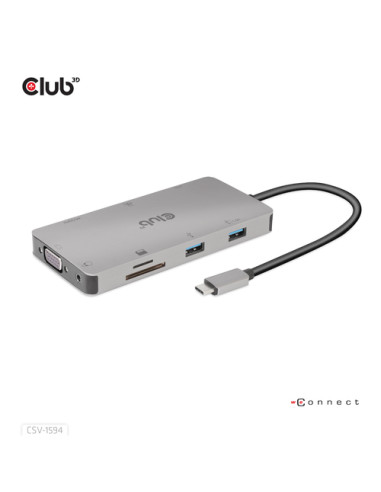 CLUB3D HUB USB GEN1 TYPE-C 9-in-1, HDMI, VGA, 2x USB Gen1 TYPE-A, RJ45, SD/Micro SD, USB Gen1 Type-C