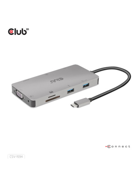 CLUB3D HUB USB GEN1 TYPE-C 9-in-1, HDMI, VGA, 2x USB Gen1 TYPE-A, RJ45, SD/Micro SD, USB Gen1 Type-C