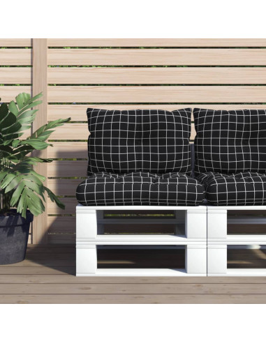 Cuscini per Pallet 2 pz Motivo a Quadri Nero in Tessuto Oxford