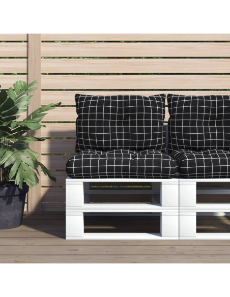Cuscini per Pallet 2 pz Motivo a Quadri Nero in Tessuto Oxford