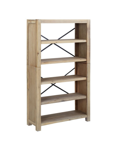 Libreria a 5 Ripiani 80x30x140 cm in Legno Massello di Acacia