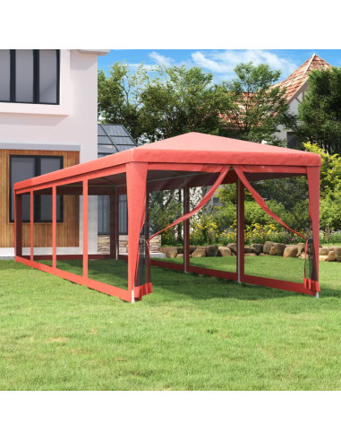 Tenda per Feste con 10 Pareti Laterali in Rete Rossa 3x12m HDPE