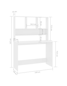 Scrivania Mensole Bianco Lucido 110x45x157 cm Legno Multistrato