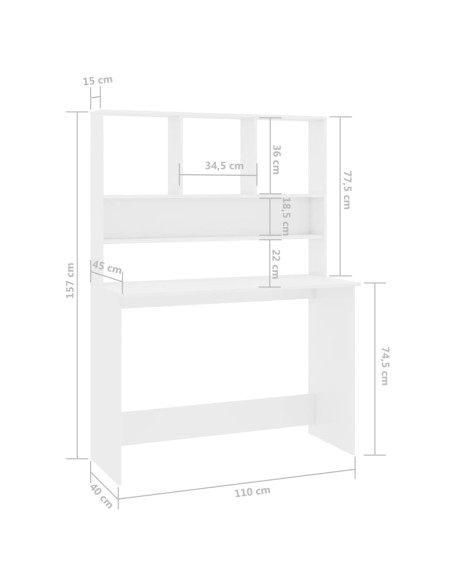Scrivania Mensole Bianco Lucido 110x45x157 cm Legno Multistrato
