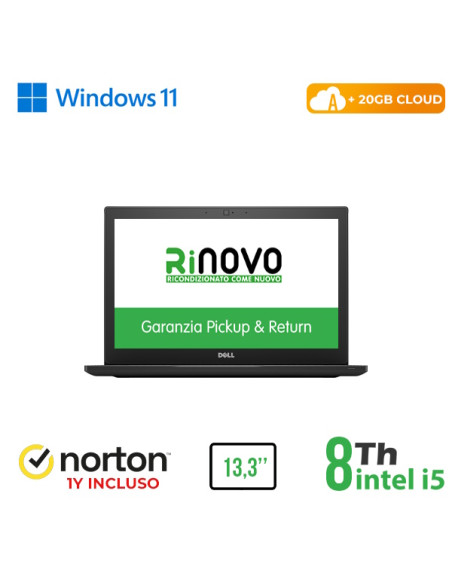 RINOVO NB DELL REFURBISHED Latitude E7390 i5-8X00U DDR4 16GB SSD 480GB 13.3" W11P No Dvd Grade A 1Y