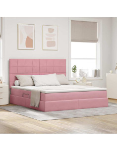 Letto con contenitore e LED con led Rosa 160 x 200 cm Velluto