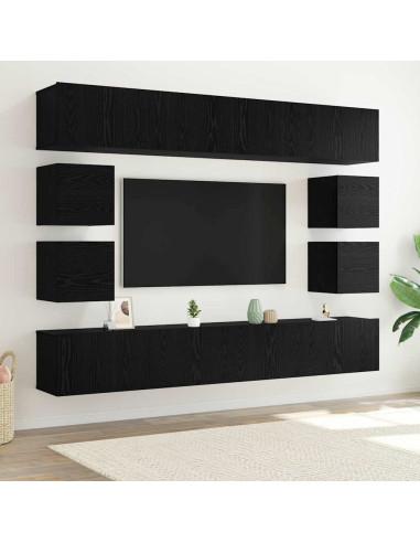 Set mobile TV Montaggio a parete Rovere Nero Legno multistrato