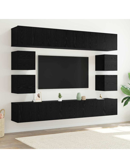 Set mobile TV Montaggio a parete Rovere Nero Legno multistrato