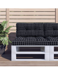 Cuscino per Pallet Motivo a Quadri Nero 70x40x12 cm in Tessuto