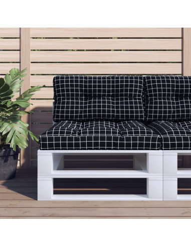 Cuscino per Pallet Motivo a Quadri Nero 70x40x12 cm in Tessuto
