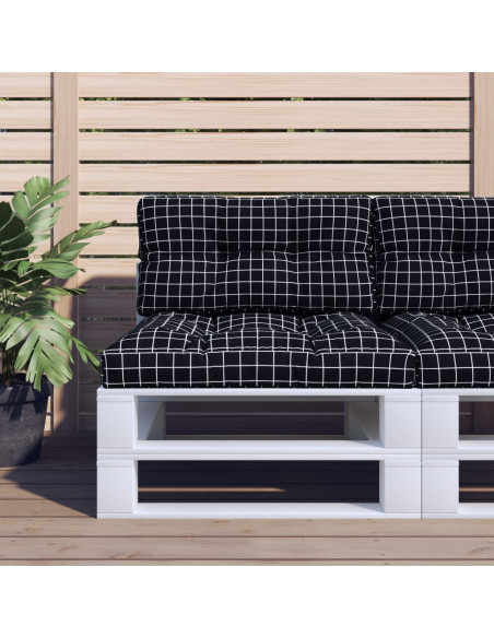 Cuscino per Pallet Motivo a Quadri Nero 70x40x12 cm in Tessuto