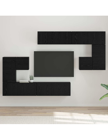 Unità TV Montaggio a parete 4 pcs Rovere Nero Legno multistrato