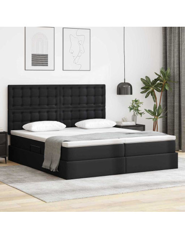 Letto con contenitore e LED Nero 180 x 200 cm Pelle sintetica
