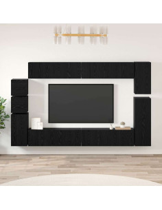 Set mobile TV 9 pcs Rovere Nero Legno multistrato
