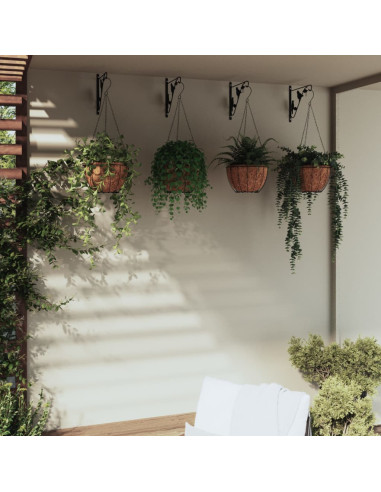 Ganci per Cesti Pensili con Fioriere 4 pz Nero in Acciaio