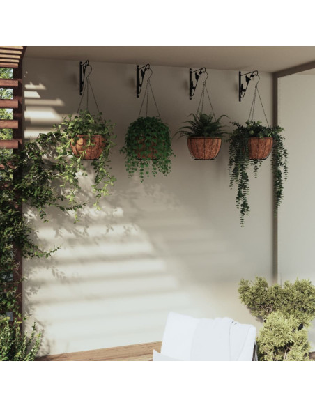 Ganci per Cesti Pensili con Fioriere 4 pz Nero in Acciaio