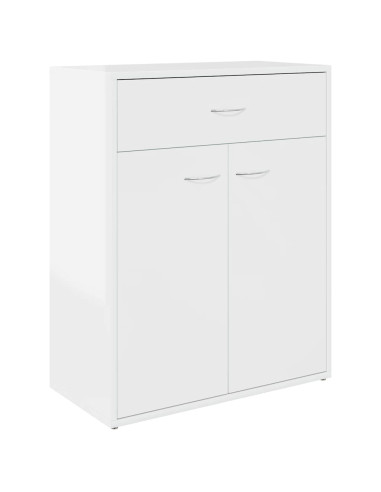 Credenza Bianco Lucido 60x30x75 cm in Legno Multistrato