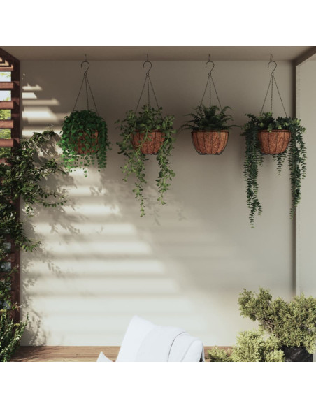 Fioriere Pensili 4 pz Rivestimenti Cocco Nero Ø35x52cm Acciaio