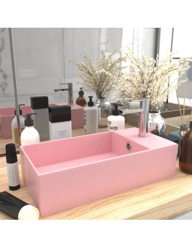 Lavandino con Troppopieno in Ceramica Rosa Opaco