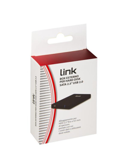 BOX ESTERNO LINK USB 2.0 PER HDD SATA 2,5" FINO A 9,5 MM DI SPESSORE Alloggiamento in plastica LKLOD252