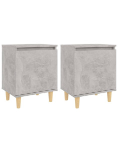 Comodini Gambe in Legno Massello 2pz Grigio Cemento 40x30x50 cm 2