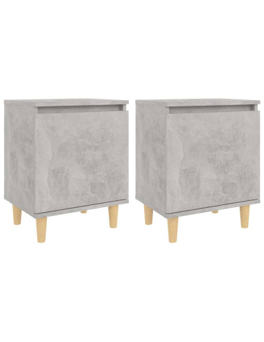 Comodini Gambe in Legno Massello 2pz Grigio Cemento 40x30x50 cm