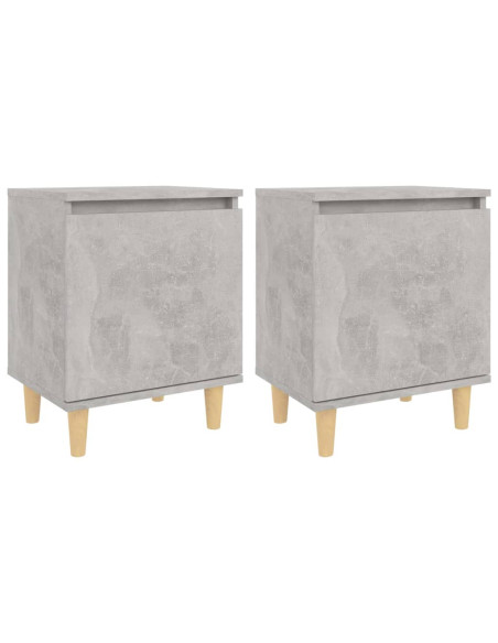 Comodini Gambe in Legno Massello 2pz Grigio Cemento 40x30x50 cm