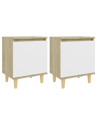Comodini Gambe Legno Massello 2pz Rovere Sonoma Bianco 40x30x50