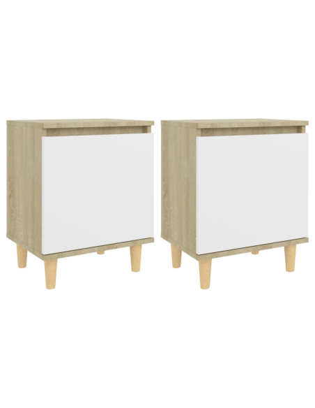 Comodini Gambe Legno Massello 2pz Rovere Sonoma Bianco 40x30x50