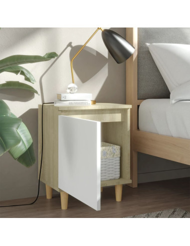 Comodini Gambe Legno Massello 2pz Rovere Sonoma Bianco 40x30x50