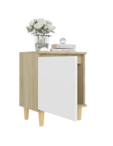 Comodini Gambe Legno Massello 2pz Rovere Sonoma Bianco 40x30x50